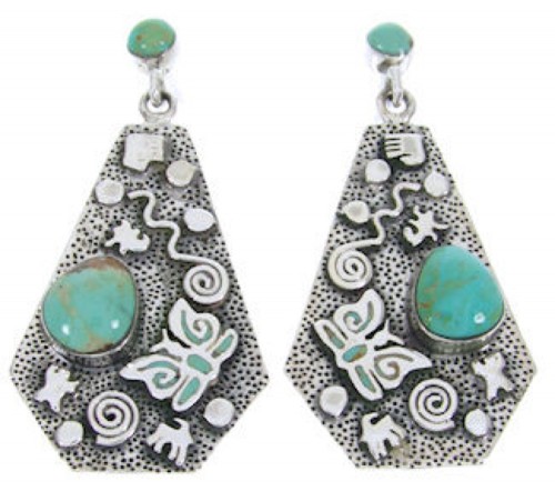 Southwestern Turquoise Silver Butterfly Post Dangle Earrings AW68682