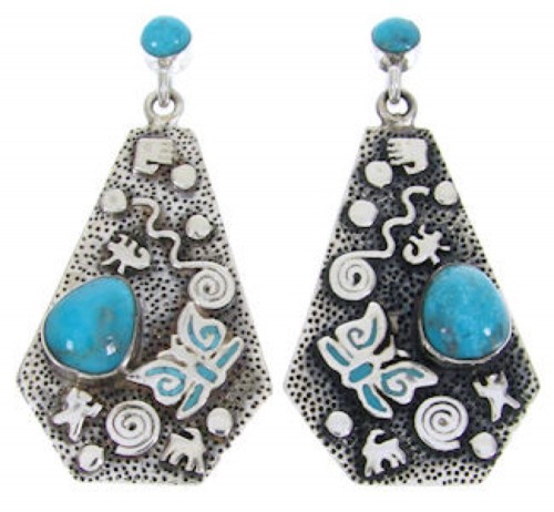 Southwestern Sterling Silver Turquoise Butterfly Post Earrings AW68685