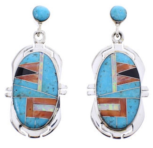 Sterling Silver Turquoise Multicolor Post Dangle Earrings BW68867