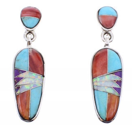 Turquoise Opal Multicolor Silver Post Dangle Earrings BW68922 