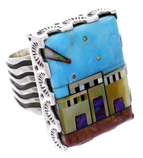 Multicolor Native American Village Design Ring Size 5-3/4 YS69094