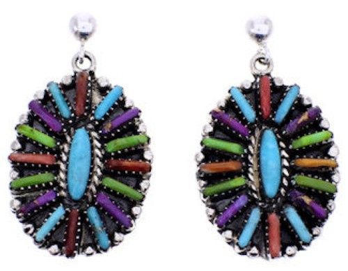 Multicolor Genuine Sterling Silver Needlepoint Post Dangle Earrings RX100372