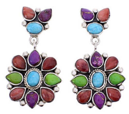 Multicolor And Silver Southwest Jewelry Post Dangle Earrings YS69266