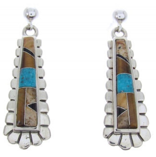 Tiger Eye Turquoise Multicolor Silver Jewelry Post Earrings AW69801