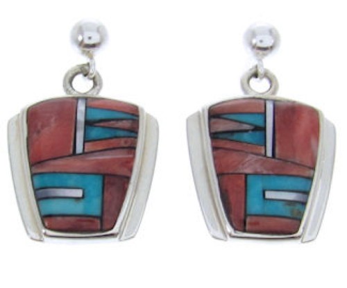 Sterling Silver Turquoise And Multicolor Post Dangle Earrings AW69770