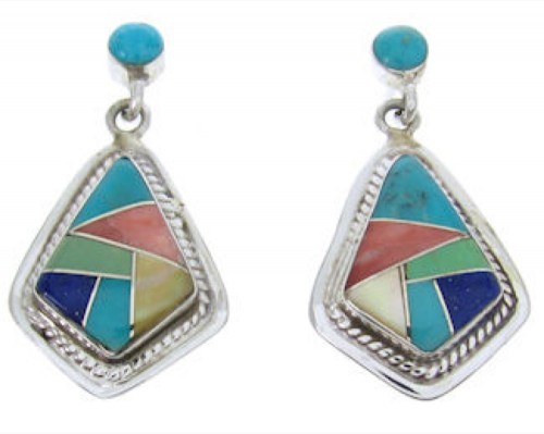 Southwest Multicolor Sterling Silver Post Earrings Jewelry AW69754