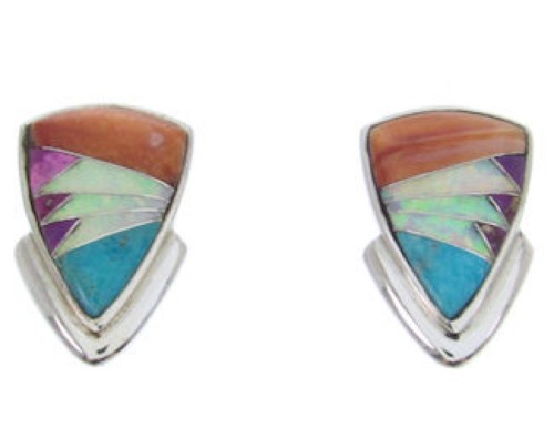 Turquoise Multicolor Inlay Sterling Silver Post Earrings AW69872