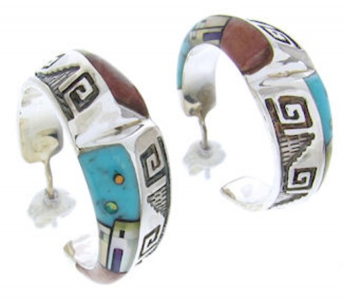Multicolor Native American Village Design Hoop Earrings YS69763 