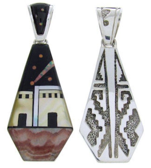 Multicolor Native American Village Design Reversible Pendant YS69788 