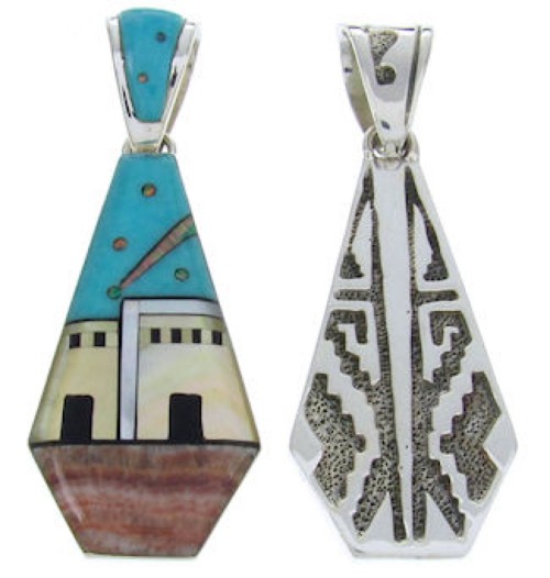 Multicolor Reversible Native American Village Design Pendant YS69789 