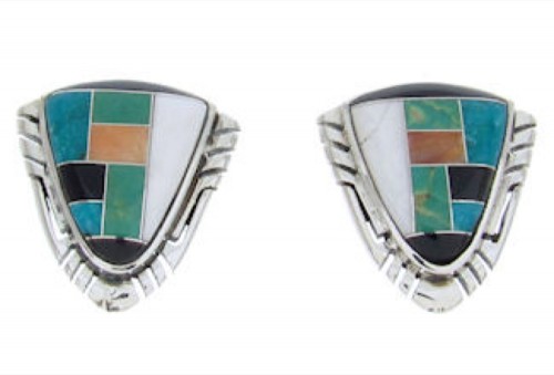 Multicolor Inlay Sterling Silver Post Earrings BW69850