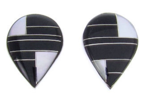 Black Jade And Mother Of Pearl Silver Inlay Post Earrings BW69855