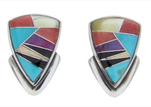 Multicolor Inlay Silver Post Earrings BW69862