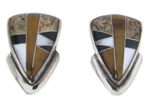 Genuine Sterling Silver Jewelry Multicolor Inlay Post Earrings BW69869