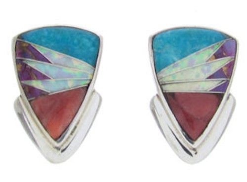 Multicolor Inlay Sterling Silver Jewelry Post Earrings BW69870