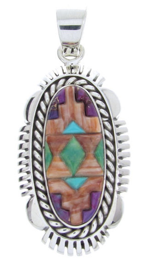 Silver Jewelry Turquoise And Multicolor Inlay Pendant BW70300