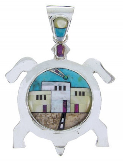 Native American Design Multicolor Turtle Jewelry Pendant YS69992 