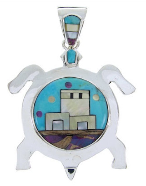 Native American Village Design Multicolor Turtle Pendant YS69994