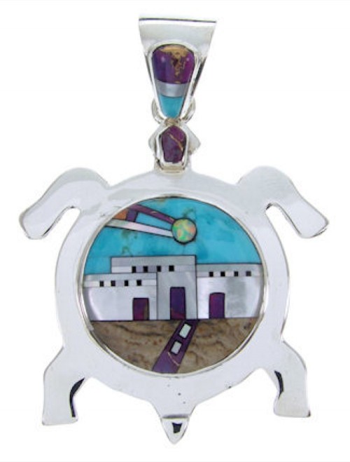 Native American Design Silver Multicolor Turtle Pendant YS69995 