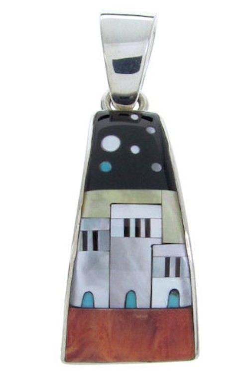 Native American Village Design Silver Multicolor Pendant YS70091