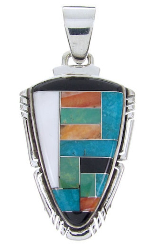 Southwest Turquoise Multicolor Sterling Silver Pendant AW70015 