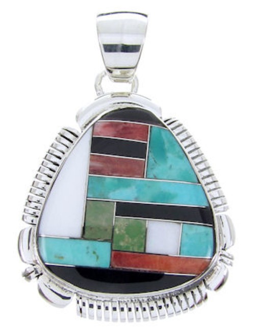 Turquoise Multicolor Inlay Sterling Silver Pendant AW69917