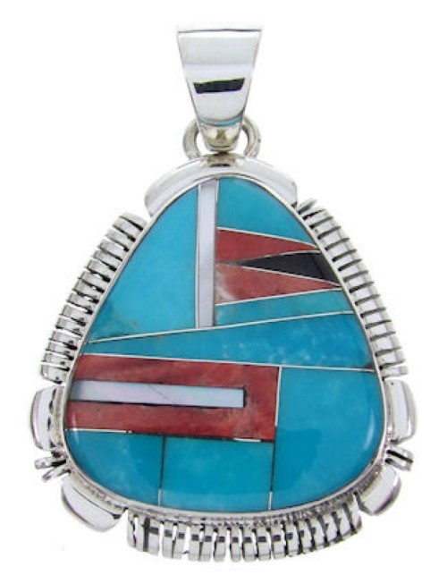 Turquoise Multicolor Inlay And Sterling Silver Pendant AW69925