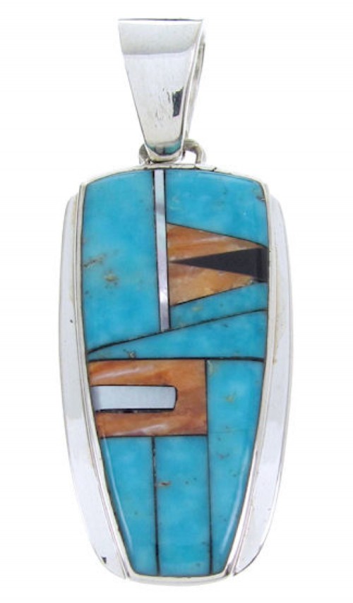 Turquoise And Multicolor Inlay Sterling Silver Slide Pendant AW69916