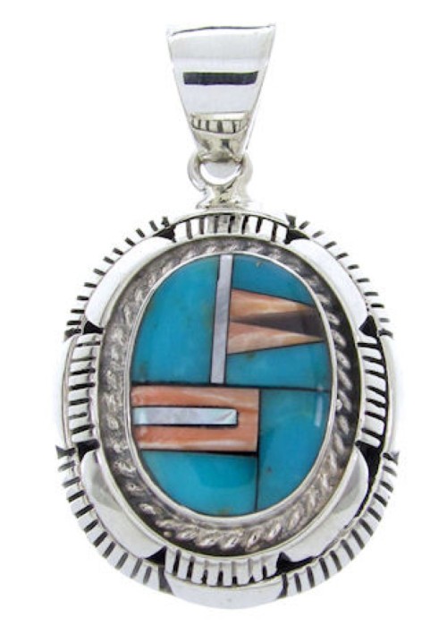 Southwest Turquoise Oyster Shell Multicolor Silver Pendant AW70031