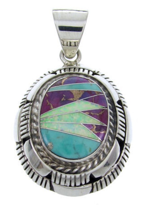 Southwest Turquoise Opal Multicolor Sterling Silver Pendant AW70038