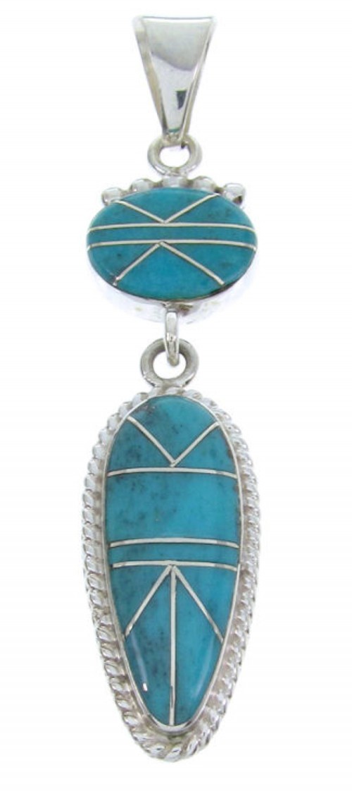 Turquoise Inlay Genuine Sterling Silver Southwestern Pendant AW70419
