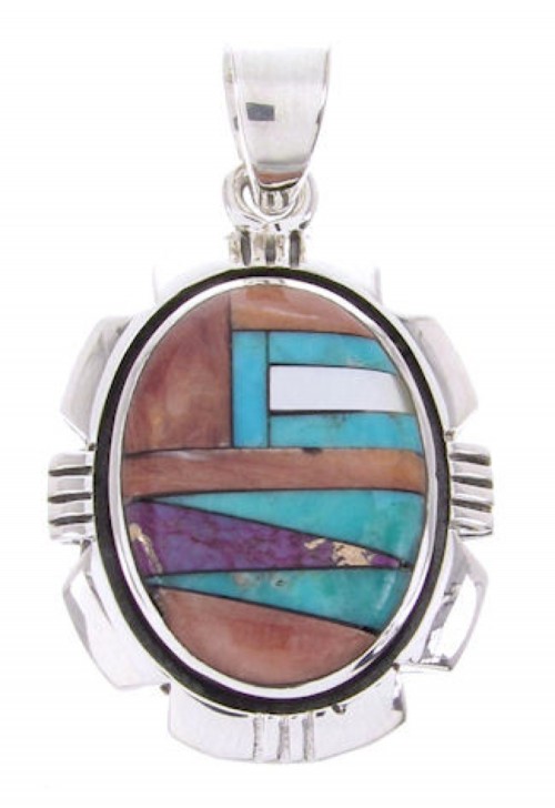 Sterling Silver Multicolor Inlay Turquoise Jewelry Pendant AW70106 