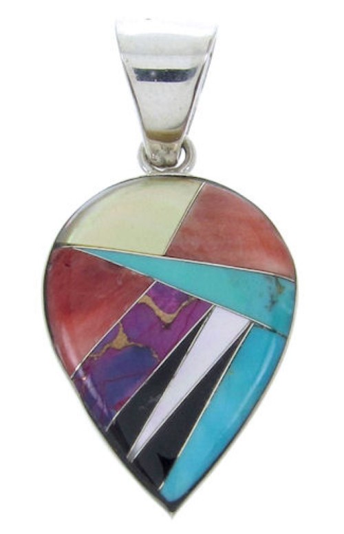 Turquoise Multicolor Southwest Sterling Silver Slide Pendant AW70083 