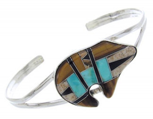 Multicolor Inlay Sterling Silver Jewelry Bear Cuff Bracelet BW70019