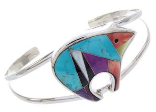 Multicolor Inlay Silver Jewelry Bear Cuff Bracelet BW70024