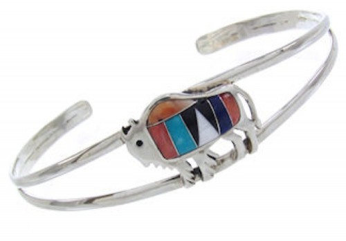 Sterling Silver Jewelry Multicolor Inlay Buffalo Cuff Bracelet BW70027