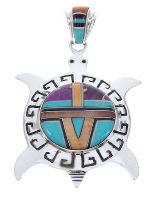 Sterling Silver Turtle Multicolor Turquoise Pendant AW70179 