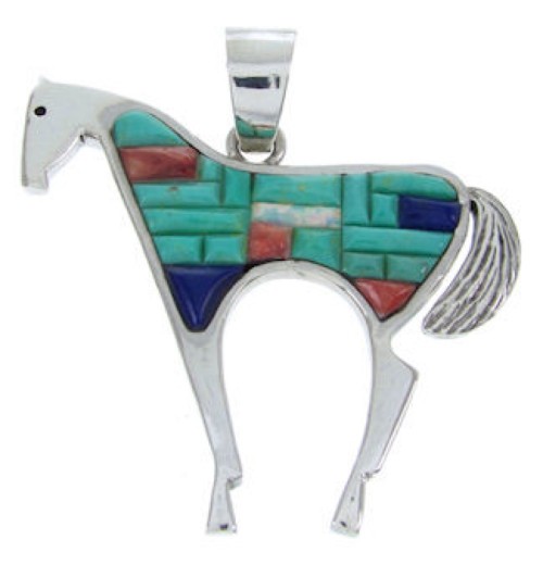 Southwest Silver And Multicolor Horse Jewelry Pendant YS70212 