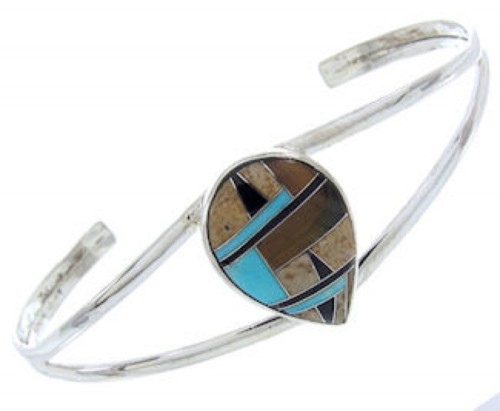 Multicolor Inlay Sterling Silver Cuff Bracelet AW70336