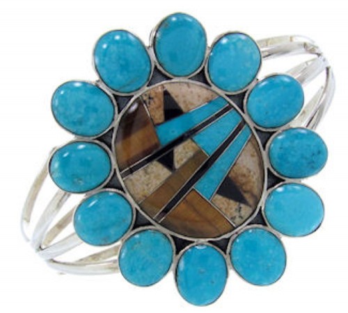 Multicolor Turquoise Inlay Sterling Silver Cuff Bracelet AW70351