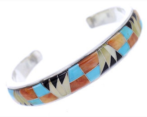 Multicolor Inlay Genuine Sterling Silver Cuff Bracelet BW70388