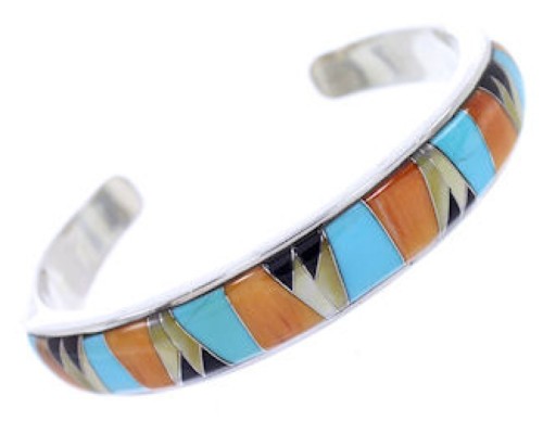 Genuine Sterling Silver Multicolor Inlay Cuff Bracelet BW70389