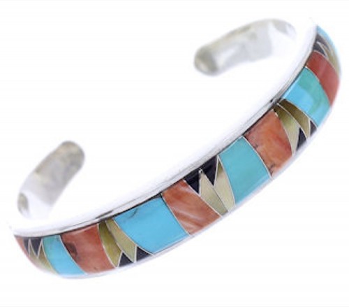 Multicolor Inlay Sterling Silver Cuff Bracelet Jewelry BW70395