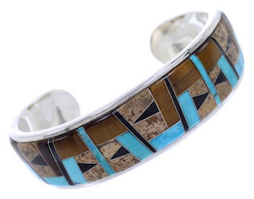 Multicolor Inlay Genuine Sterling Silver Cuff Bracelet Jewelry BW70407