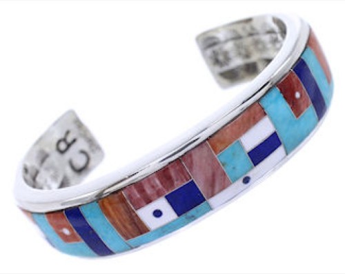 Turquoise And Multicolor Inlay Silver Cuff Bracelet BW70440