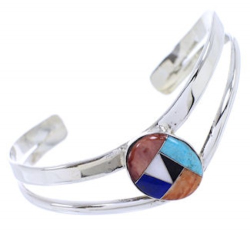 Silver Multicolor Inlay Cuff Bracelet Jewelry BW70464