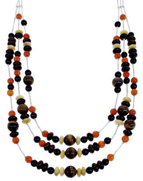 Liquid Silver Jewelry 3-Strand Multicolor Bead Necklace BW71762