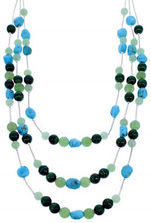 Turquoise Multicolor Liquid Jewelry 3-Strand Bead Necklace BW71771