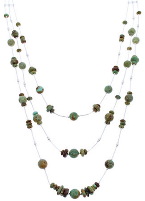 Liquid Silver 3-Strand Kingman Turquoise Bead Necklace PS71039