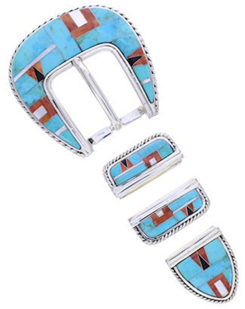 Sterling Silver Turquoise Multicolor Ranger Belt Buckle AW70604